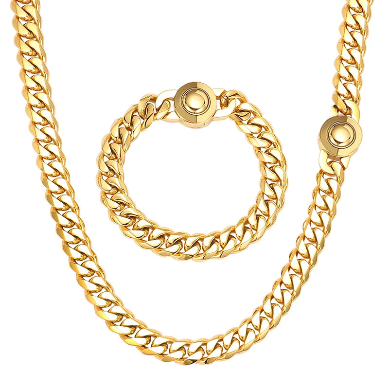 OUMI Classical Jewelry Stainless Steel 18K Gold Filled Cuban Link Chain for Women Men