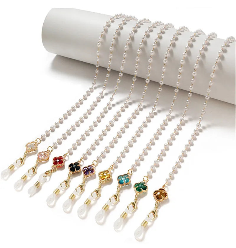 Hot Sale Simple Pearl Glasses Chain Mask Lanyard Four Leaf Clover Masonry Glasses Chain Sunglasses Hanging Chain