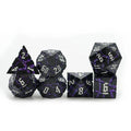 Custom 7pcs Polyhedral Dice Set Purple Mica Glitter Metal Black with White Number for DND Games