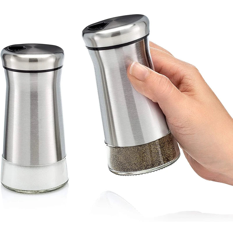 Premium Salt and Pepper Shakers Dispenser With Shaker Lids Seasoning Containers Storage Elegant Stainless Steel Spice Jars Set