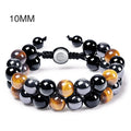 10mm Black Onyx Natural Tiger Eye Stone BraceletDouble Layer Hand Woven Adjustable BraceletMen's Yoga Hematite Bracelet Bangle