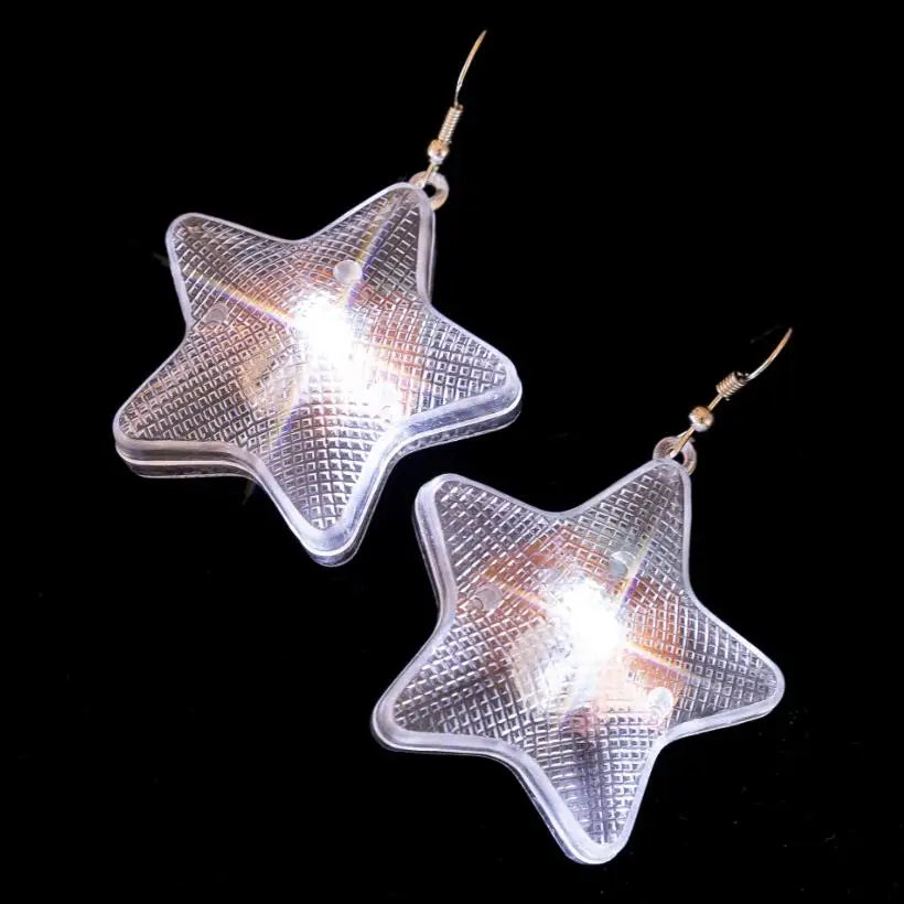 USA July 4 Light up LED Stars Bulb Dangling Earrings Carnival Birthday Rave Concert Party Decoration Favors