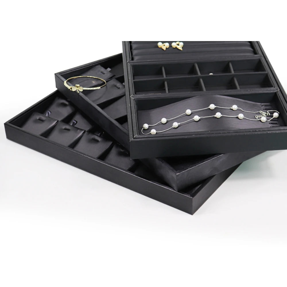 Large Black Pu Leather Jewelry Necklace Bracelet Rings Bangles Retail Shop Store Cabinet Display & Packing case Set showcase