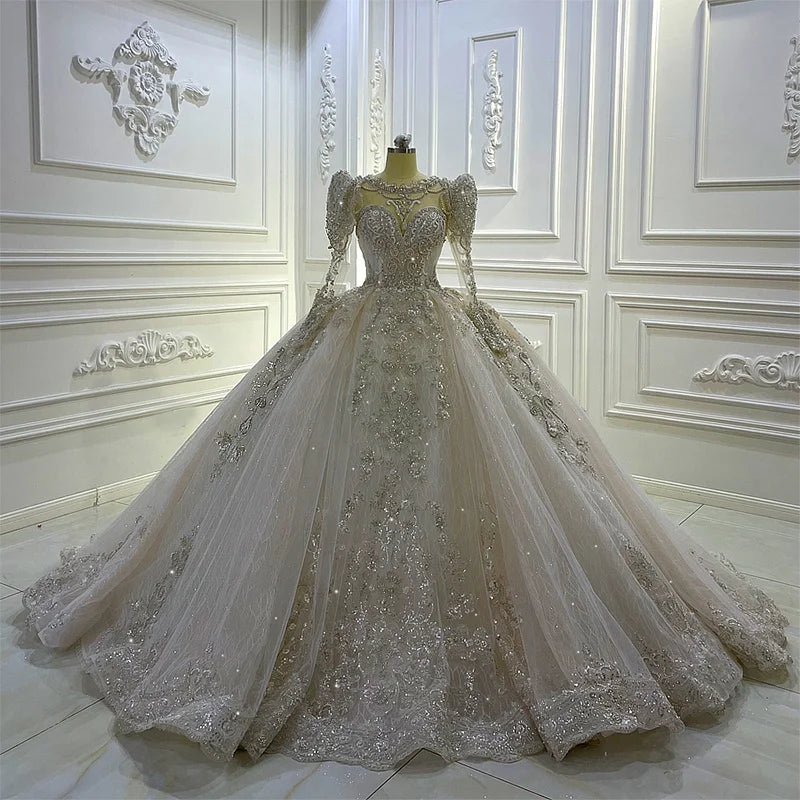 Jancember AM1136  Boho Lace Luxurious Beaded Elegant Ball Gown 2022 Wedding Dress