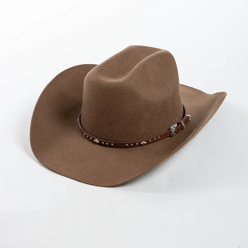 Wholesale 2024 New Arrival Deluxe Sombreros 100% Wool Felt Mexican Men Cowboy Hat With Rivets Leather Belt