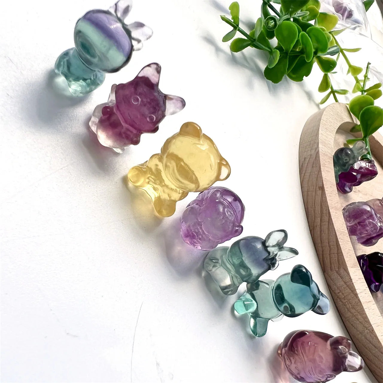 Natural Crystal Strawberry Bear Mini Crafts Carvings 1.5 cm Colorful Fluorite Totoro Mushroom Etc.
