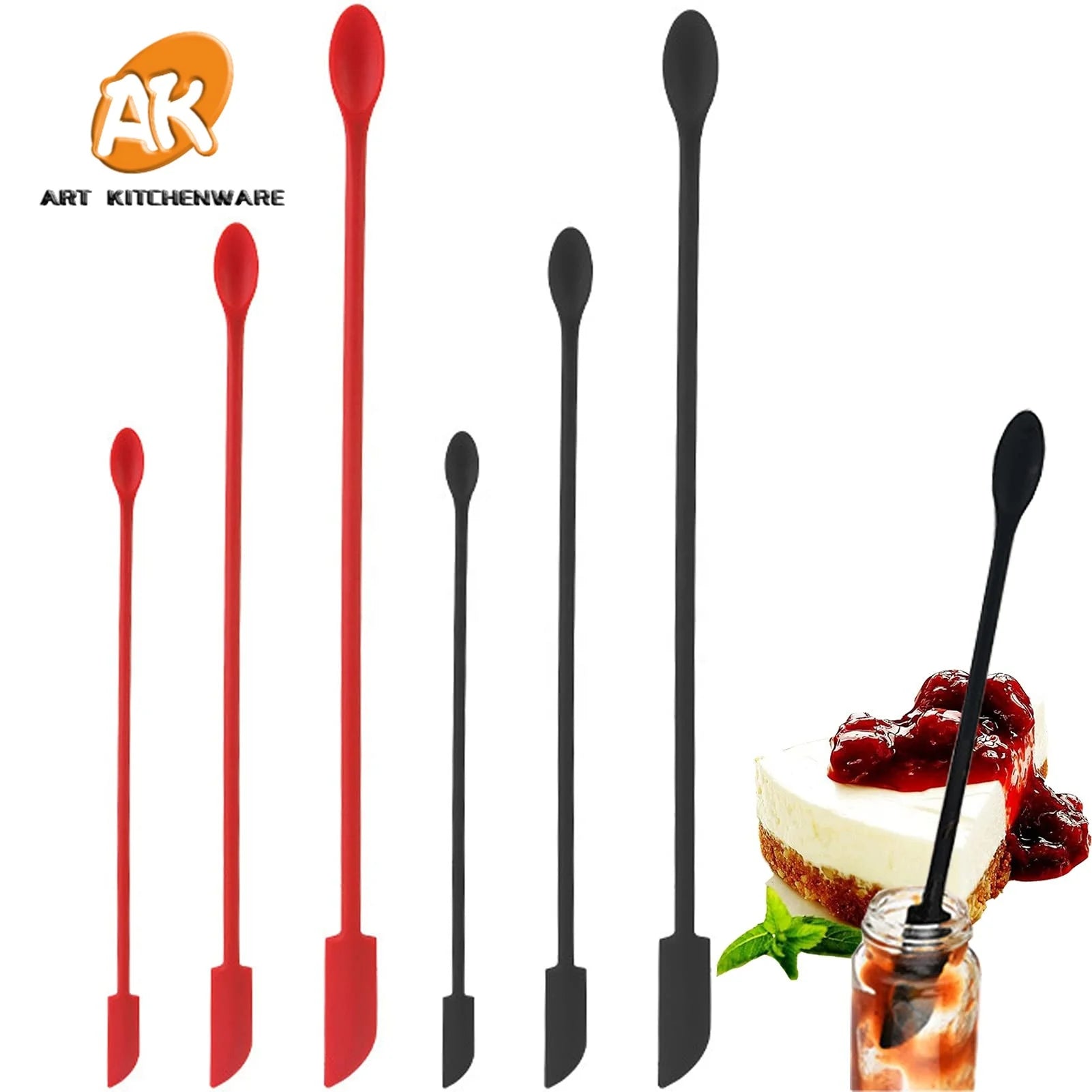 3Pcs Double Head Mini Silicone Spatula for Thin Jar Makeup Butter Cake Spatula With Spoon Reusable Spatula Set for Kitchen Tools