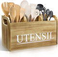JUNJI  Kitchen Utensil Holder Rustic Large Wooden Utensil Organizer Cooking Tools Storage
