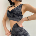 Hot Sleeveless Workout Set Camo Print Two Pieces Cross Back Yoga Set Ropa Deportiva Para Mujer for Women