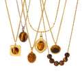 Custom 18k Gold Plated Classic Fashion Pendant Jewelry Stainless Steel Vintage Natural Tiger's Eye Stone Necklace for Women Gift