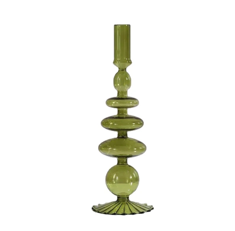 Hand Blown Borosilicate Clear Purple Colored Gold Blue Candlestick Glass Tube Cylinder Taper Candle Stick Holder