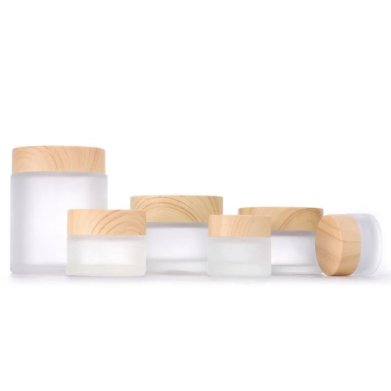 Frosted Glass Cosmetic Cream Jars 30ml 50ml 100ml 120ml 2 oz Lid Face Cream Container with Plastic Components Round Shape