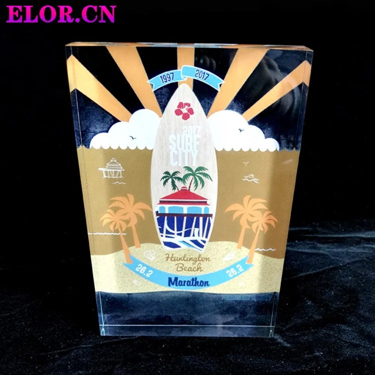 Elor Factory Customized Classical Rectangle Acrylic Trophies Awards for Marathon Competition Sports & Games Race Prize