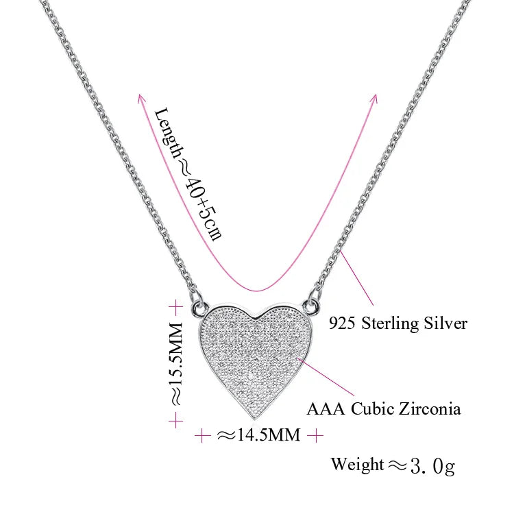 Daily Wear Fashion 925 Sterling Silver White Gold Necklaces Elegant Heart Shape Women Necklace Chain