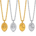 Custom Stainless Steel 18k Gold Plated Oval Flower Coconut Tree Pendant Necklace Link Chain-Silver Casual/Sporty Gift for