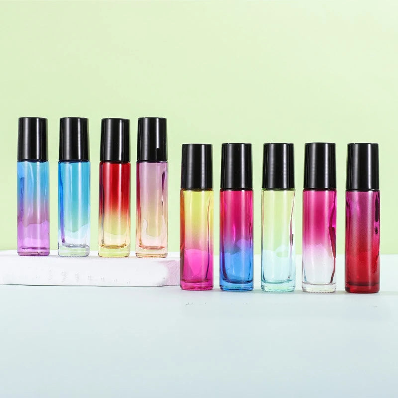 Empty Refillable Essential Oil Skincare Packaging 5ml 10ml Steel Roller Roll on Bottle Glass Gradient