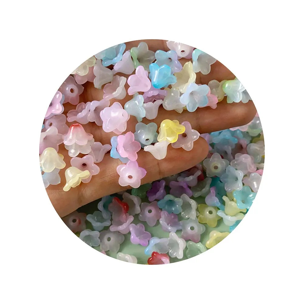 Creative New 500g Gradient Color Flower Bead 11MM Mixed Acrylic Bell Floral Beads With Center Hole for Jewelry Making
