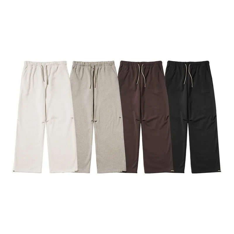 American Sports Men's Casual Cotton Straight Fleece Pants Fall/Winter 365G Elastic Waist Mid Type