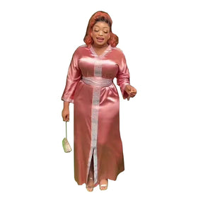 Best V-neck Silk Robes Women Rayon African Clothing Women Rhinestone Silk Robe Woman