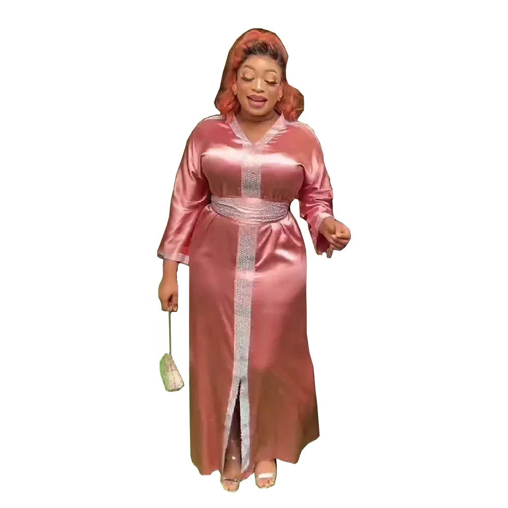 Best V-neck Silk Robes Women Rayon African Clothing Women Rhinestone Silk Robe Woman