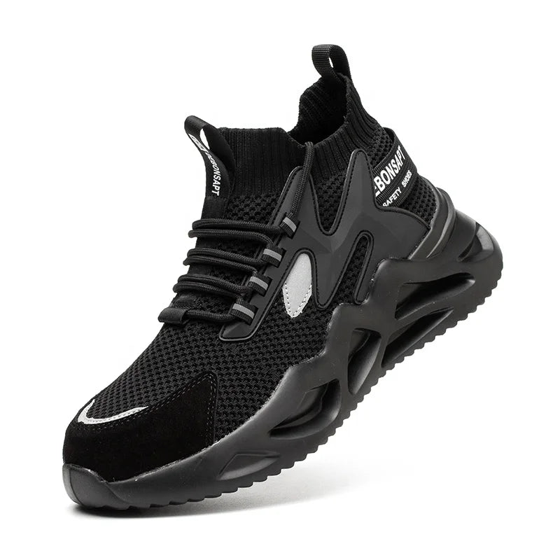 Working Shoes Men Anti-smashing Wear Resistant  Fashionable High Summer Mesh PU Construction Security Steel Toe Safety Shoe