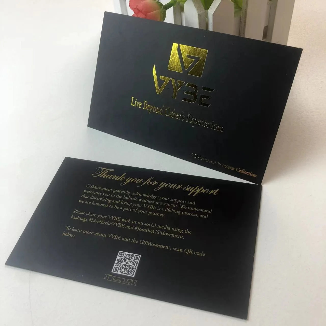 Luxury Gold Foil Matte Black Business Greeting Discount Thank You Card Custom with Qr Code Message
