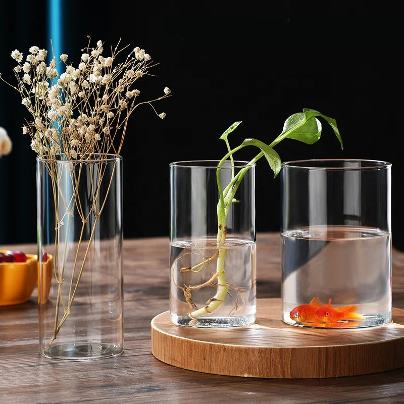 Tall Cylindrical Floating Candle Holder Vases Decoration Straight Cylinder Clear Hydroponic High Borosilicate Glass Flower Vase