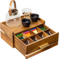 Wholesale Acacia Wood Tea Coffee Bag Storage Organizer with 6 Compartments Rectangle Trapezium Shape Customized Mini Box