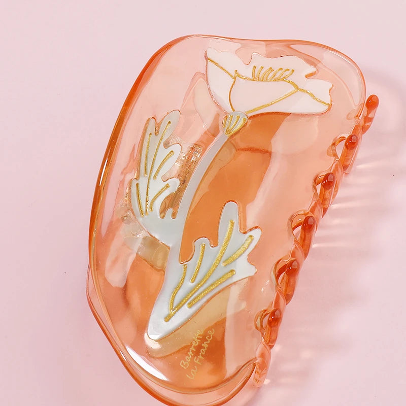 CSFZ0647 Custom Color logo Transparent Orange Flower Design Splicing Acetate Hair Claw Cute Girls Hair Jewelry