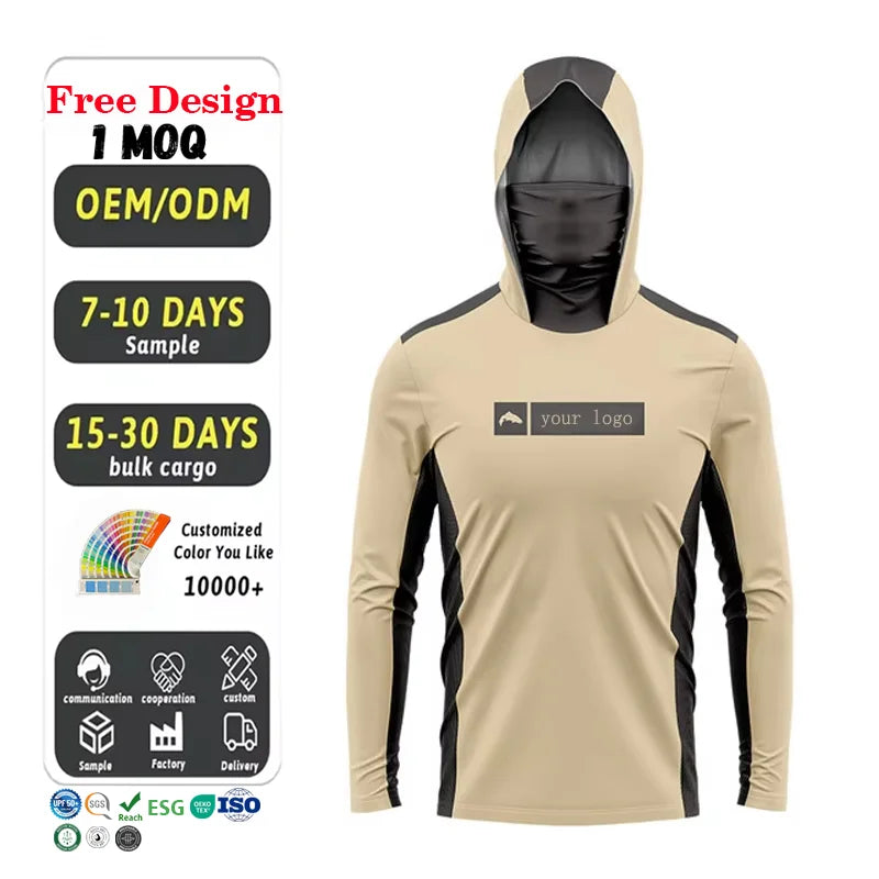 Custom logo Quick-Drying Breathable Fishing Shirts Long Sleeve Men's Shirts Upf 50 Uv protection Fishing Hoodie With Face Mask