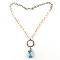 Women Ethnic Jewellery Antique Bronze Chain Crystal Glass Rosary Chain Necklace Rectangle Crystal Pendant Choker Necklace