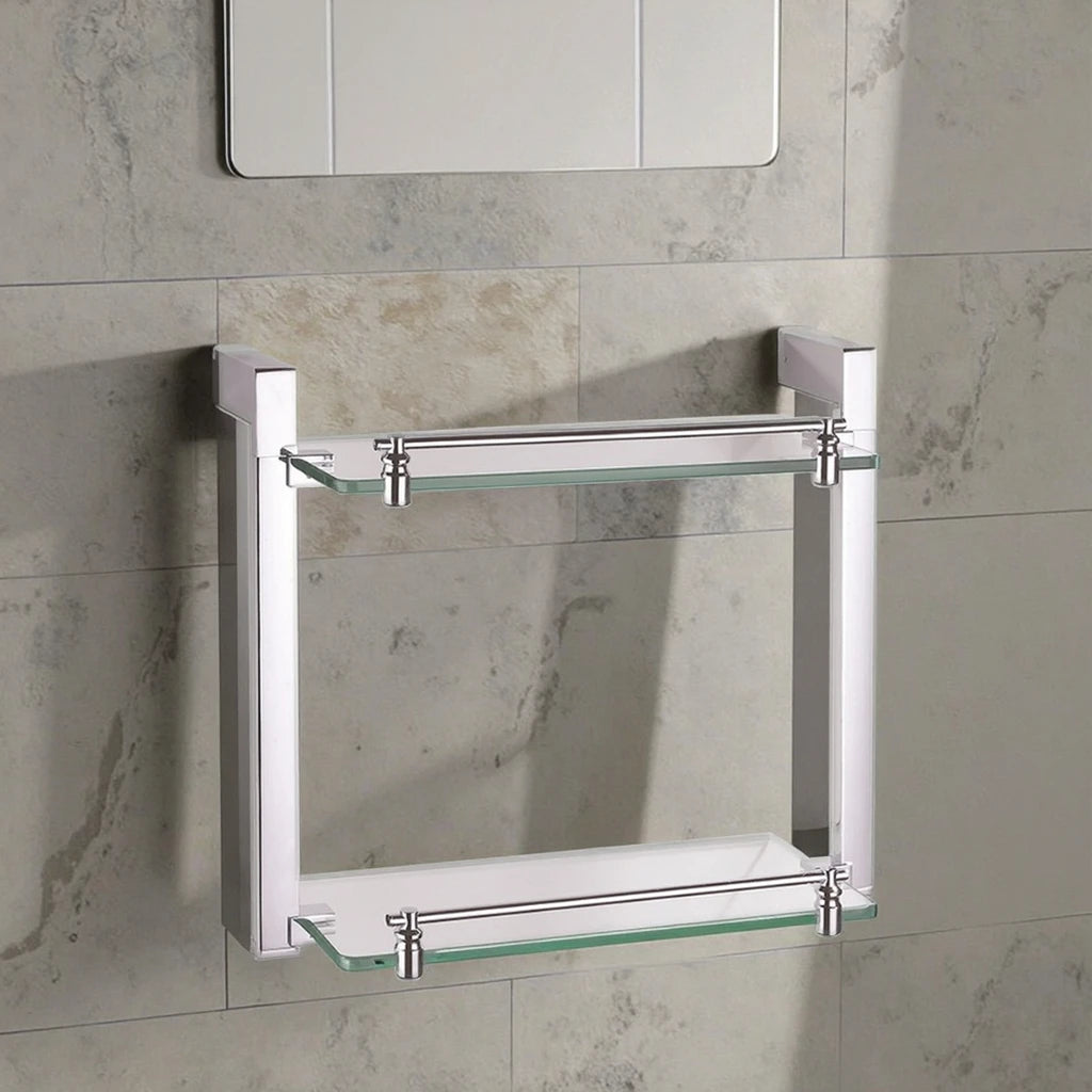 Modern Single Tier Hanging Bathroom Shelf Shower Parts with Brushed Aluminum Glass Designed for Style