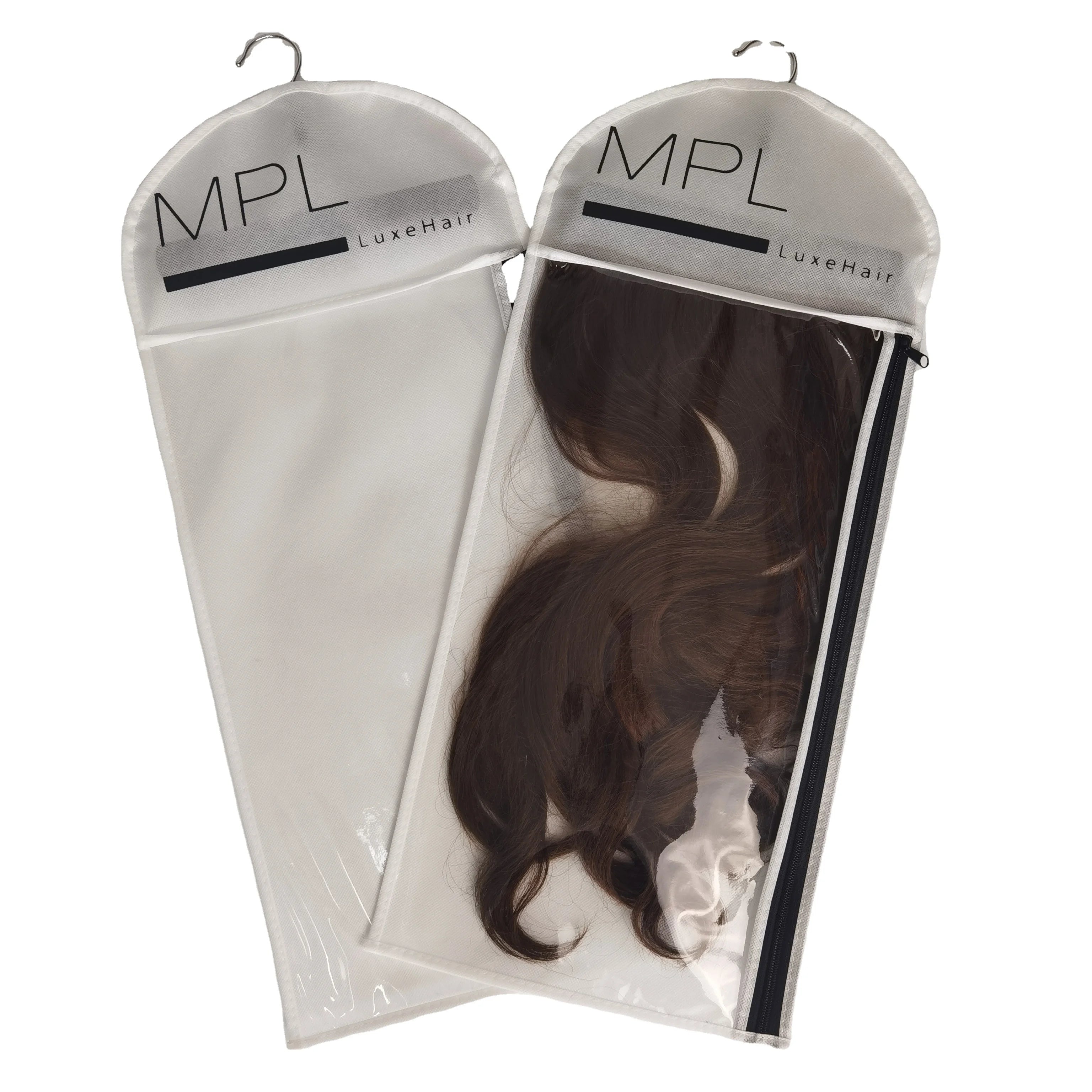 Hot Sale Custom logo Hair Extension Packaging Plastic and Fabric Bag with Hanger White Wig Storage Bag