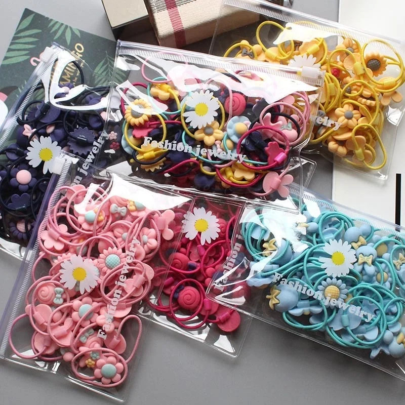 Wholesale Custom 40pcs Little Girls Resin Elastic Hair Ties Mix Colors with Flower Detail Comes with a Bag