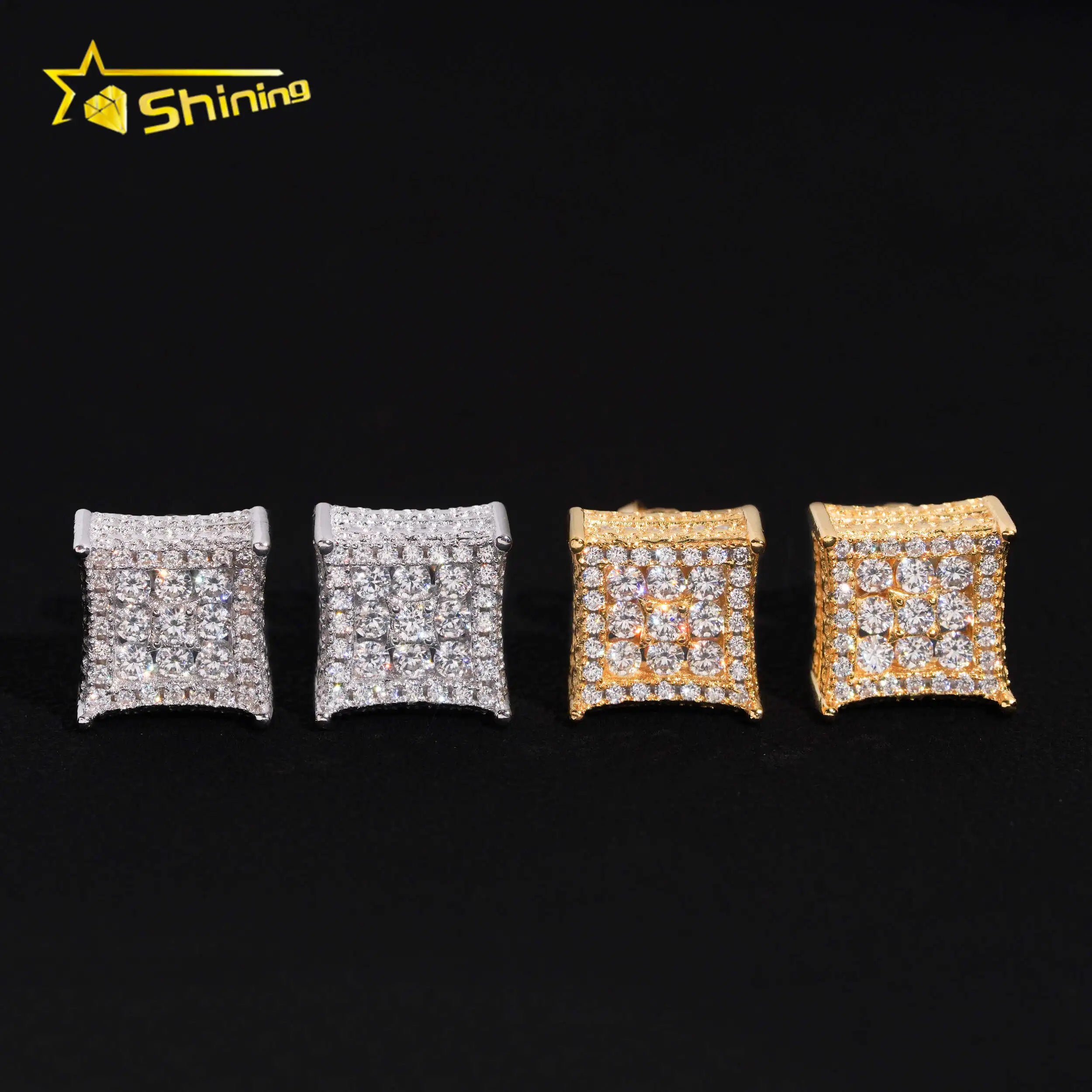 48H Fast Shipping Silver 925 Earrings Men Women Hip Hop Jewelry Gold Plated Iced Out Moissanite Stud Earrings