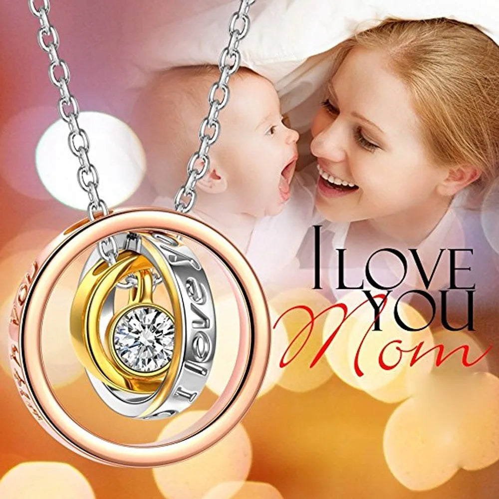 Creative Circle Diamond Necklace Fashion Rhinestone Jewelry Multi-layer Design I Love You Mom Necklace for Gifts