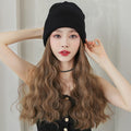 Beanie with Hair Attached for Women Slouchy Cable Hat Wig Knit Beanie Winter Hat with 20inch Removable Hair Extensions Wig