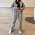 Custom logo 2 Piece Sweatpants and Jacket Set Sweatsuits With Pockets Sets Women and Men Two Piece Cargo Jogger Pants Set