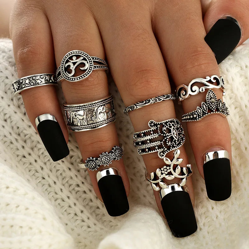 2021 Thai Silver Retro Made Old Crowheart Cross Open Hip Hop Trendy Punk Personalized Simple Male and Female Couple Ring Set