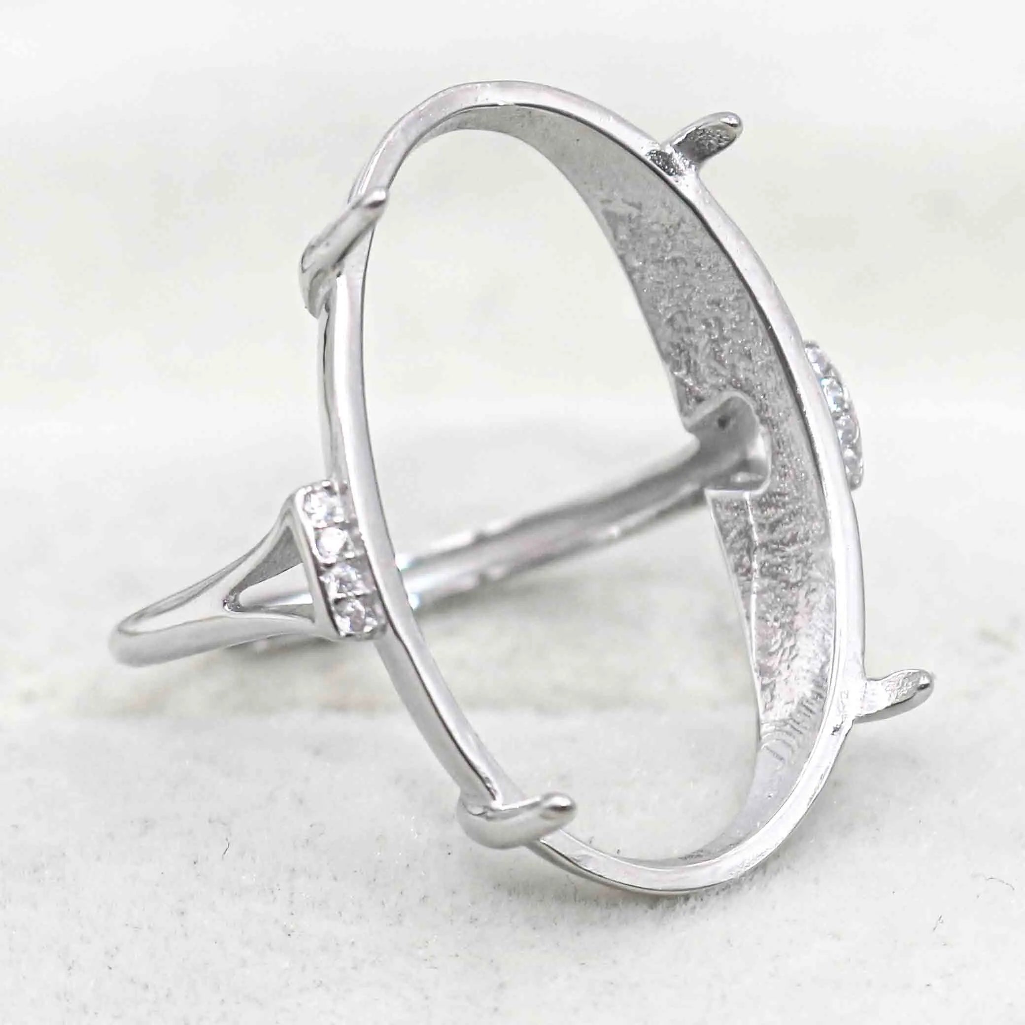 Sterling Silver 18*25mm Semi Mount Ring Empty Frame Blank Support Claws Setting S925 Base Holder Without Center Stone for Inlay
