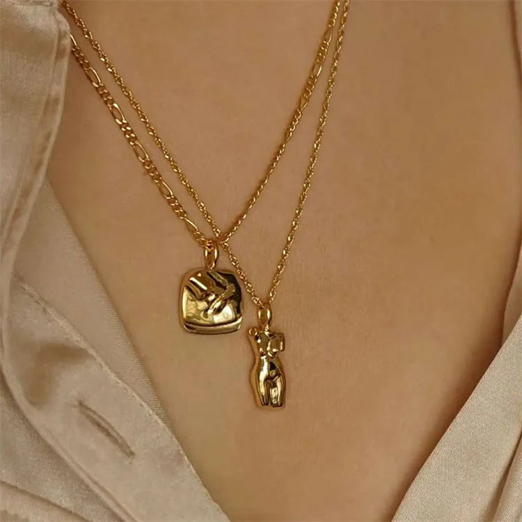 Creative Human Jewelry 18k Gold Plated Figure Face Stainless Steel Female Art Pendant Necklace
