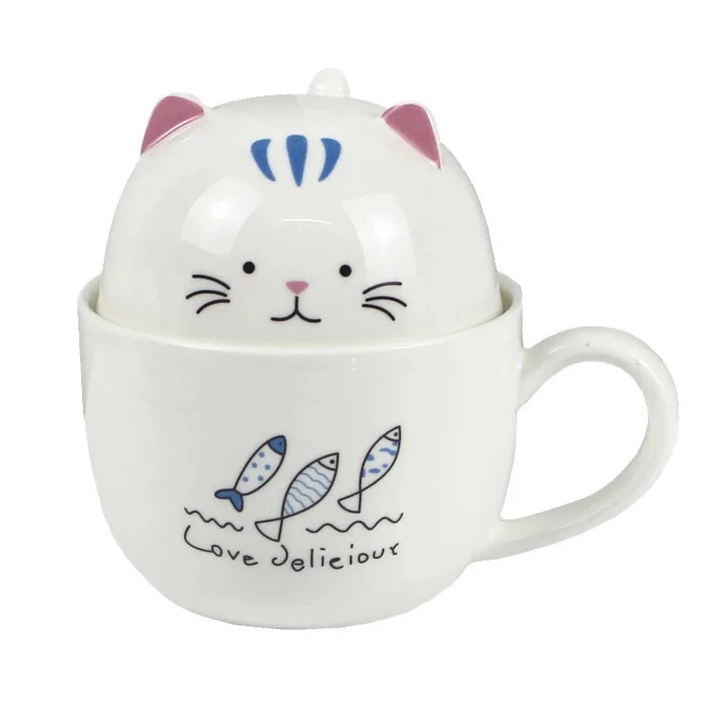 Madou Free Sample 3D Cute Cat Bone China Mug Large Stoneware Tea Coffee Dessert Lid Hot Thermal Insulation Performance