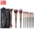 Wholesale Bulk 10pcs Brushes Set for Face Double-End Powder Blush Brush Private Label Black Brown Make up Brush Set With Bag
