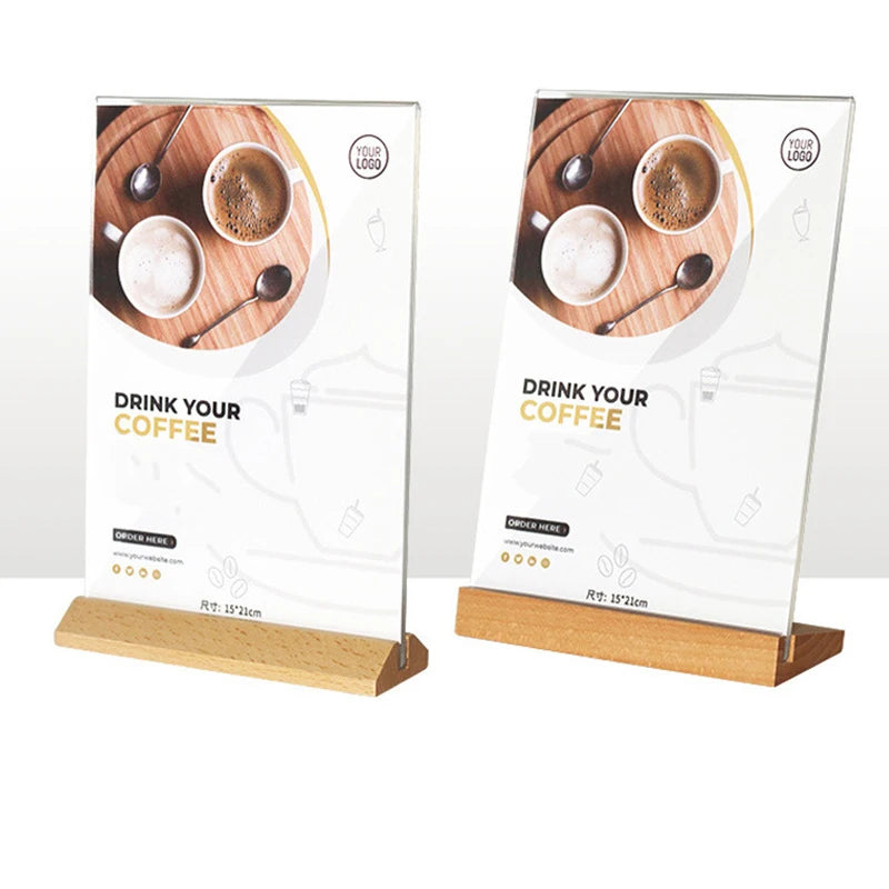 Custom Acrylic Wooden Stand Double-sided Display Stand Display Rack Acrylic Solid Wood Base Holder Advertising Card Table Decor
