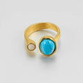 Latest 18K Gold Plated Stainless Steel Jewelry Geometric Frosted Texture Oval Blue Stone Finger Ring Trendy Women Ring R244437