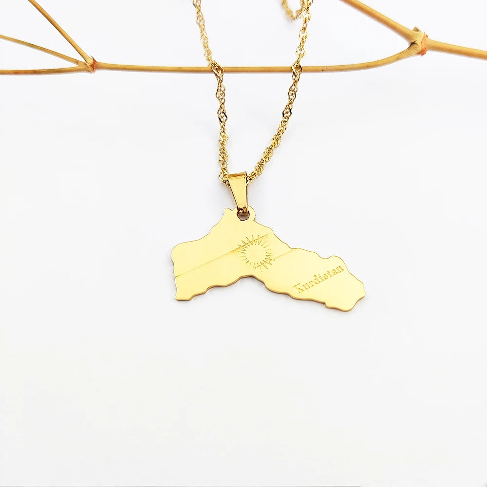 Kurdistan Necklace Joyas En Acero 316l Edelstahl 18k Gold Kett Map Necklace Joyas Acero Quirurgico En China Bisuteria Mujer