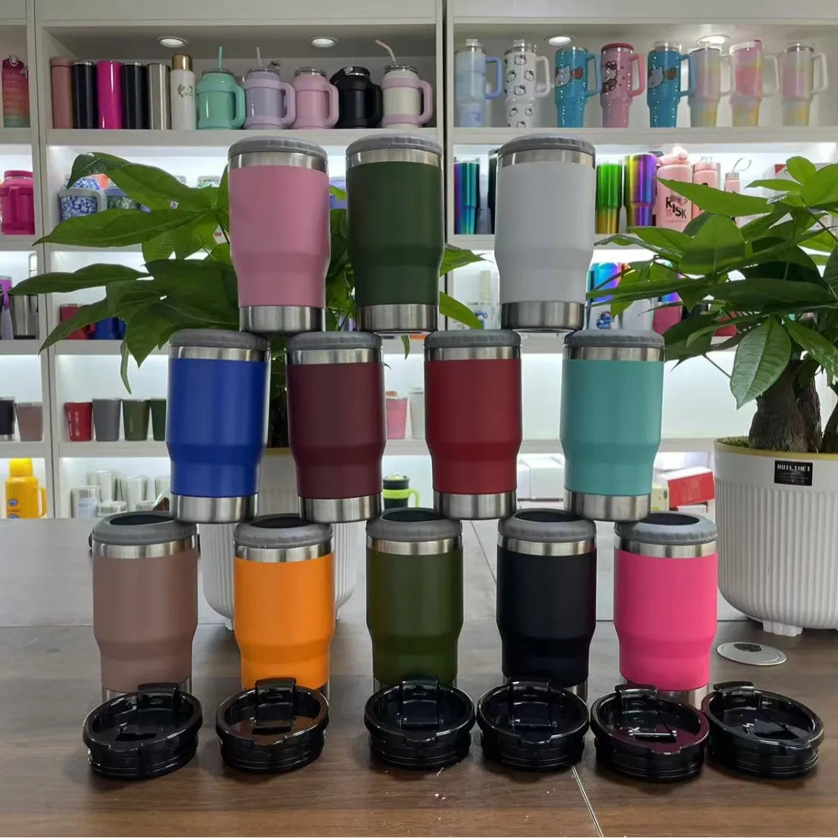 Custom 14oz 4 in 1 Can Cooler Stainless Steel Double Wall Bottle Cola Can Cooler Travel Mug Holder with 2 Lids Opener