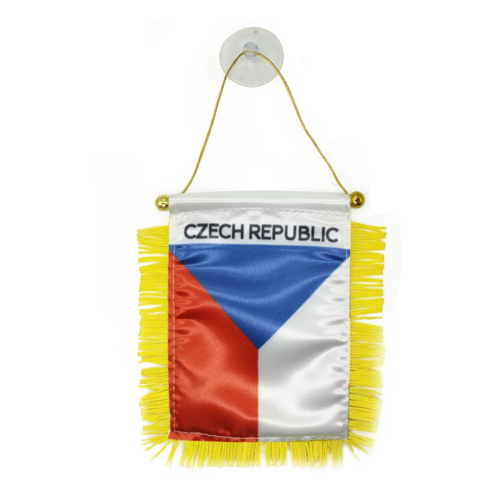 Custom Logo Digital Printing Satin Material Hanging  Czech Republic Pennant Flag for Car Rearview Mirror and Home Decoration