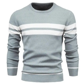 Wholesale Polyester Strips Knitted Men's Sweater Winter Crew Neck Pullover Long Sleeve Sweater for Male