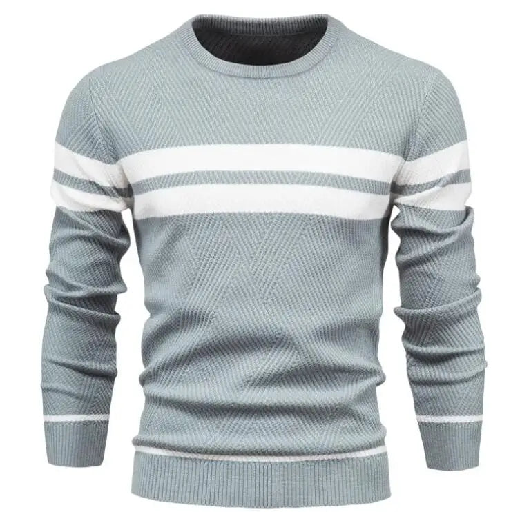 Wholesale Polyester Strips Knitted Men's Sweater Winter Crew Neck Pullover Long Sleeve Sweater for Male